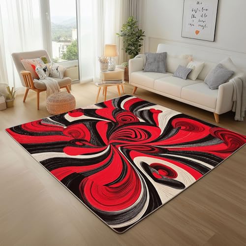 Bemalte Geometrie Streifen In Rot Teppich Wohnzimmer 200x300cm Moderner Teppisch Waschbare Teppiche KleinAbstrakt Wirbelstreifen Kurzflor Teppich Flauschig für Schlafzimmer, Bettvorleger Bemalte Geometrie Streifen In Rot Teppich Wohnzimmer 200x300cm Moderner Teppisch Waschbare Teppiche KleinAbstrakt Wirbelstreifen Kurzflor Teppich Flauschig für Schlafzimmer, Bettvorleger von Generic