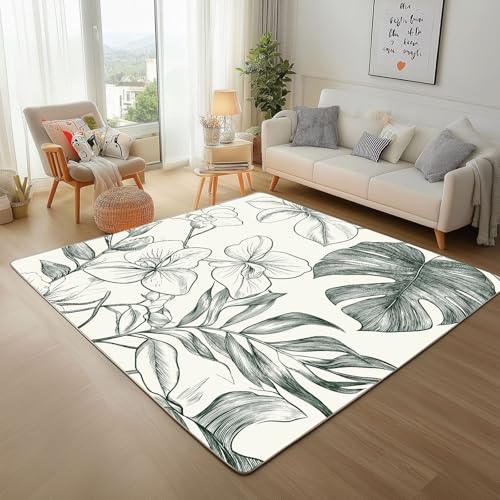 Bemalte Palmblätter Grün Teppich Läufer 200x300cm – Minimalistische Blätter Kurzflor Waschbar Teppich, Pflegeleicht, Extra Weich – Für Flur, Küche, Schlafzimmer Teppiche Bemalte Palmblätter Grün Teppich Läufer 200x300cm – Minimalistische Blätter Kurzflor Waschbar Teppich, Pflegeleicht, Extra Weich – Für Flur, Küche, Schlafzimmer Teppiche von Generic