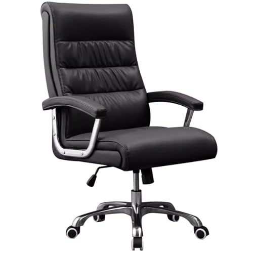 Bequemer Chefsessel Aus Echtem Leder Für Langes Sitzen – Heimcomputersitz Mit Rückenlehne, 360°-Dreh- Und Hebefunktion(Black Chair) von Generic