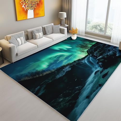Bereich Teppiche 160 x 230 cm Motiv Rechteckiger Natur Wasserfall Felsen Aurora Bedruckter Rutschfester Teppich Bunt Modernes Zuhause Wohnzimmer Schlafzimmer Kinderzimmer Dekorativer Teppich von Generic