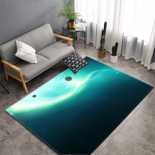 Bereich Teppiche Schlafzimmer 3D Gamer Galaxy Universum Teenager Kind Junge Wohnzimmer Teppich rutschfest Karikaturen Ginosaurier Karte Musik Gitarre Dekoration Teppich Flanell, Blue, 140x200 cm von Generic