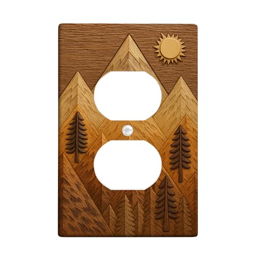 Berglandschaft Lichtschalter Abdeckplatte Rustikales Braun Natur Design für Wohnkultur Thermoplastische Wandplatten Standardgröße Einzel-Duplex-Steckdose von Generic