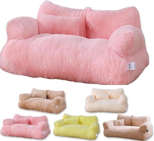 Beruhigendes Haustiersofa, Beruhigendes Hundebett Flauschiges Plüsch-haustiersofa, Hundebett Für Kleine Mittelgroße Hunde, Memory-Schaum Mit Abnehmbarem Waschbarem Bezug, Pink, M von Generic