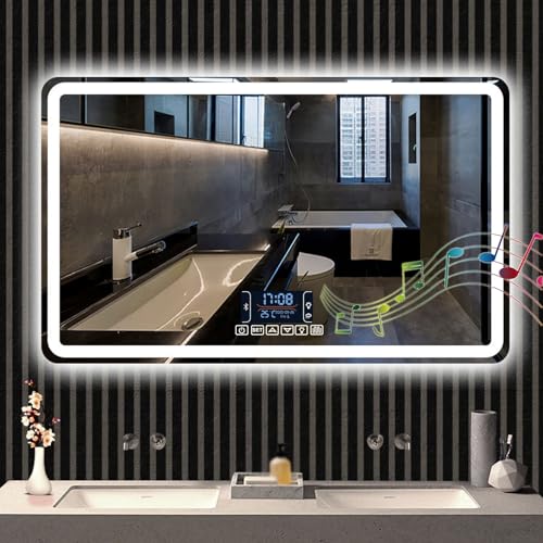Beschlagfrei Bluetooth Spiegel Mit Beleuchtung LED Badspiegel Mit Touch-Schalter Badezimmerspiegel Dimmbar modern Wandspiegel Schlafzimmer DREI Farben Kosmetikspiegel(70cm x 90cm) von Generic