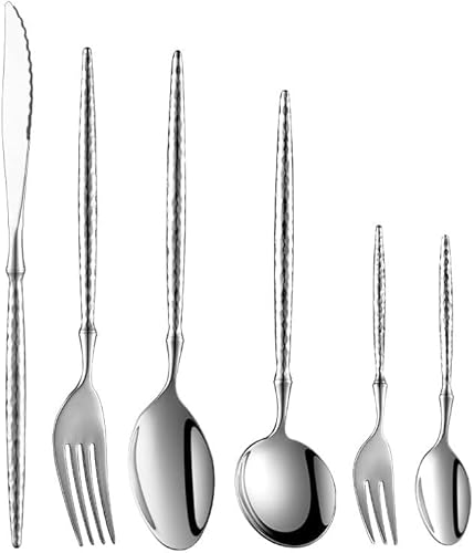 Besteck Set, 5/20/30/40/50/60 Stück 304 Edelstahl Besteck Set Dickes Steakmesser Tafelmesser Besteck Messer Messer Gabel Löffel, Silver, 6 Pieces for 1 von Generic