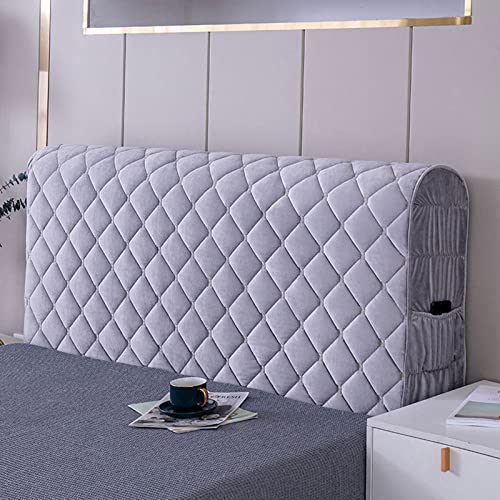 Bett-Kopfteil-Bezug, Stretch-Kopfteil Hussen Holländischer Samt Dick Gesteppt Staubdicht Abdeckung Gepolstert/Stoff/Leder/Holz Bett-Rückenschutz Anti-Kollisions-Kissen Bezug,Grey-150cm/59inches von Generic