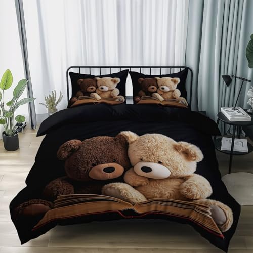 Bettbezüge 3D Einfach Süß Teddybär Farbecht Microfaser Bettbezug 135 x 200 cm und 2 Kissenbezug 80x80cm Wende Bettwäsche Set mit Reißverschluss für Kinder Teenager Erwachsenes Schwarz Bettbezüge 3D Einfach Süß Teddybär Farbecht Microfaser Bettbezug 135 x 200 cm und 2 Kissenbezug 80x80cm Wende Bettwäsche Set mit Reißverschluss für Kinder Teenager Erwachsenes Schwarz von Generic