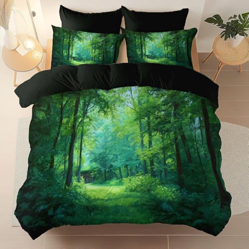 Bettbezüge Dunkelgrün - Mikrofaser-Bettwäsche Set 135 x 200 cm - mit 1 Kissenbezüge - Natur Waldlandschaft Bäume Bedruckt Wendebettwäsche Bedding - mit Reißverschluss - Hypoallergen Bettbezüge Dunkelgrün - Mikrofaser-Bettwäsche Set 135 x 200 cm - mit 1 Kissenbezüge - Natur Waldlandschaft Bäume Bedruckt Wendebettwäsche Bedding - mit Reißverschluss - Hypoallergen von Generic