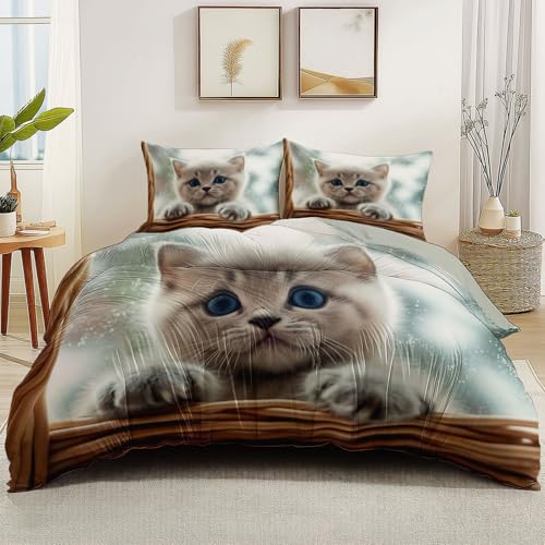 Bettbezüge Set Reversibel Niedlich Tier Katze Thema, Sommer-Bettwäsche Weich mit Reißverschluss 135 x 200 cm und 2 Kissenbezüge 80 x 80 cm, Atmungsaktiv Microfaser Bettwäsche Grau Bettbezüge Set Reversibel Niedlich Tier Katze Thema, Sommer-Bettwäsche Weich mit Reißverschluss 135 x 200 cm und 2 Kissenbezüge 80 x 80 cm, Atmungsaktiv Microfaser Bettwäsche Grau von Generic