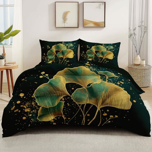 Bettbezüge Set Reversibel Stilvoll Luxus Blätter Thema, Sommer-Bettwäsche Weich mit Reißverschluss 135 x 200 cm und 2 Kissenbezüge 80 x 80 cm, Atmungsaktiv Microfaser Bettwäsche Dunkelgrün Bettbezüge Set Reversibel Stilvoll Luxus Blätter Thema, Sommer-Bettwäsche Weich mit Reißverschluss 135 x 200 cm und 2 Kissenbezüge 80 x 80 cm, Atmungsaktiv Microfaser Bettwäsche Dunkelgrün von Generic