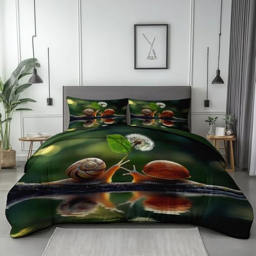 Bettbezüge wendbar 135 x 200 cm Bettwäsche-Sets,aus weich Mikrofaser mit Kissenbezüge Schnecke süße Fotografie mit Reißverschluss, Weich und Bügelfrei Dunkelgrün Bettbezüge wendbar 135 x 200 cm Bettwäsche-Sets,aus weich Mikrofaser mit Kissenbezüge Schnecke süße Fotografie mit Reißverschluss, Weich und Bügelfrei Dunkelgrün von Generic