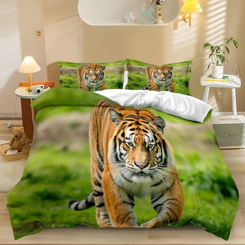 Bettbezug 135 cm X 200 cm Tiere Tiger Bunt – Bettwäsche Aus Mikrofaser, Strapazierfähig, Pflegeleicht, Mit Reißverschluss Und Eckbändern, 3-Teiliges Set Inkl 2 Kissenbezüge 80X80 cm von Generic