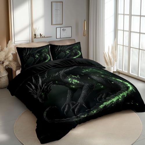 Fantasie Thema Mikrofaser Bettbezug 135 x 200 cm, Ranken & Schwarzer Drache Muster Bedruckter Bettwäsche-Set mit 2 Kissenbezug - Schwarz weich Wendebettbezug mit Reißverschluss Fantasie Thema Mikrofaser Bettbezug 135 x 200 cm, Ranken & Schwarzer Drache Muster Bedruckter Bettwäsche-Set mit 2 Kissenbezug - Schwarz weich Wendebettbezug mit Reißverschluss von Generic