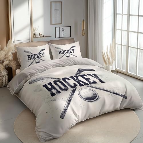 Bettbezug 135 x 200 cm Mikrofaser Bettwäsche-Set mit Kissenbezug, Sport Hockeyschläger Muster Bettbezug Set mit Reißverschluss Hellgrau Bedruckter weich Bettbezug Bettbezug 135 x 200 cm Mikrofaser Bettwäsche-Set mit Kissenbezug, Sport Hockeyschläger Muster Bettbezug Set mit Reißverschluss Hellgrau Bedruckter weich Bettbezug von Generic