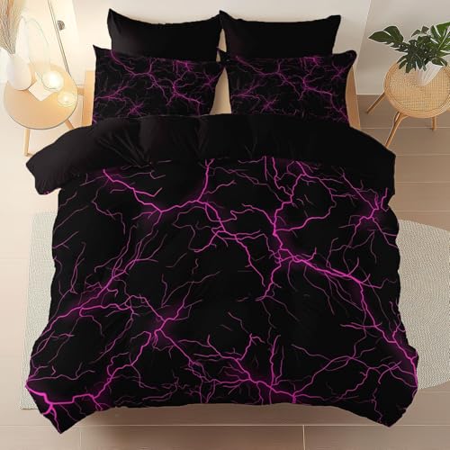 Bettbezug 135 x 200 cm Mit Unsichtbarem Reißverschluss Eckbändern, Einfach Traum Blitz Gebürstete Mikrofaser Schwarz Lila Set Weich Reißfest Nicht Leicht Verblassen Schlafzimmer Bettbezug 135 x 200 cm Mit Unsichtbarem Reißverschluss Eckbändern, Einfach Traum Blitz Gebürstete Mikrofaser Schwarz Lila Set Weich Reißfest Nicht Leicht Verblassen Schlafzimmer von Generic