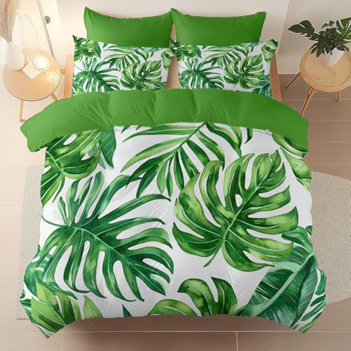 Bettbezug 135 x 200 cm Schlafzimmer Schlafsaal Schmücken, Einfach Grüne Blätter Palmblätter Bettwäsche Maschinenwaschbar Weiche Mikrofaser Grün Mit Unsichtbarem Reißverschluss Eckbändern Kissenbezug von Generic