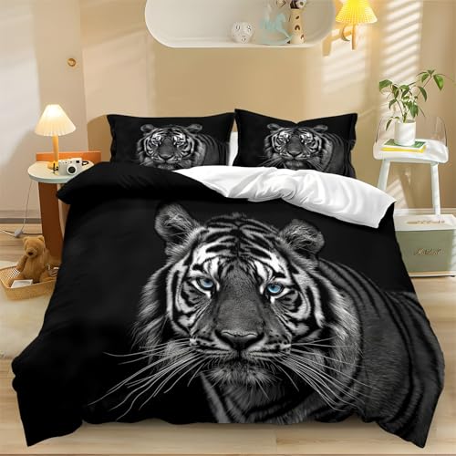 Bettbezug 135 x 200 cm für Kinder Jungen Mädchen, Tierische Nahaufnahme Tiger Bettwäsche-Set mit 2 Kissenbezügen, Schwarz, Weiß leichtes Mikrofaser Bettdeckenbezug für alle Jahreszeiten Bettbezug 135 x 200 cm für Kinder Jungen Mädchen, Tierische Nahaufnahme Tiger Bettwäsche-Set mit 2 Kissenbezügen, Schwarz, Weiß leichtes Mikrofaser Bettdeckenbezug für alle Jahreszeiten von Generic