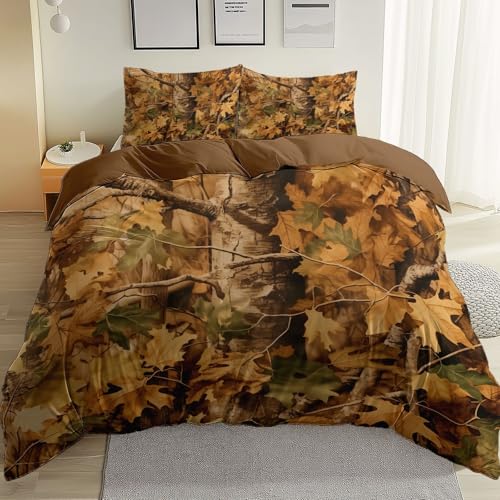 Bettbezug 135 x 200 cm mit Reißverschluss 3Teilig Weiche Bettwäsche Camo Bäume Blätter Bettwäsche Doppelseitig Atmungsaktive Weiche Bequemer Bettbezug Mit Braun von Generic