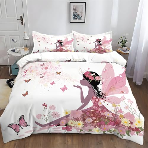 Bettwäsche 135 x 200 cm Print Bettbezug 3 Teilig Set mit 2 Kissenbezug 80 x 80 cm, Fantasie Schmetterling Fee Muster Weiche Weiß Bettbezug en Mikrofaser Bettwäsche 135 x 200 cm Print Bettbezug 3 Teilig Set mit 2 Kissenbezug 80 x 80 cm, Fantasie Schmetterling Fee Muster Weiche Weiß Bettbezug en Mikrofaser von Generic