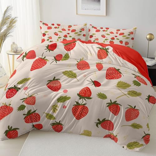 Bettbezug 180 x 200 cm, Handgezeichnete Erdbeere Süß Print Bettwäsche, Creme Weich Mikrofaser Reversible Bettbezüge für Erwachsene Jungen und Mädchen Schlafzimmer-Kollektion Bettbezug 180 x 200 cm, Handgezeichnete Erdbeere Süß Print Bettwäsche, Creme Weich Mikrofaser Reversible Bettbezüge für Erwachsene Jungen und Mädchen Schlafzimmer-Kollektion von Generic