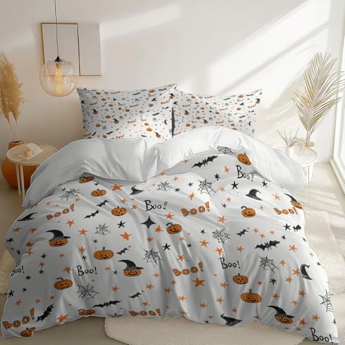 Bettbezug 3 teilig Halloween Elemente Muster Festivals weich & bügelfrei Bettbezüge mit 135 x 200 cm Reißverschluss - Bettwäsche Set mit 2 Kissenbezüge 80cm x 80cm Weiß Bettbezug 3 teilig Halloween Elemente Muster Festivals weich & bügelfrei Bettbezüge mit 135 x 200 cm Reißverschluss - Bettwäsche Set mit 2 Kissenbezüge 80cm x 80cm Weiß von Generic