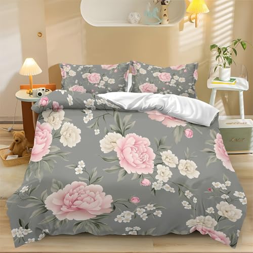 Bettbezug Bettwäsche 135 x 200 cm Mikrofaser Garnitur Bettbezug Elegante Zarte Blüten Pfingstrose Muster mit Reißverschluss, Grau Bettbezug Junge Mädchen Bettwäsche mit Kissenbezug 80 x 80 cm Bettbezug Bettwäsche 135 x 200 cm Mikrofaser Garnitur Bettbezug Elegante Zarte Blüten Pfingstrose Muster mit Reißverschluss, Grau Bettbezug Junge Mädchen Bettwäsche mit Kissenbezug 80 x 80 cm von Generic