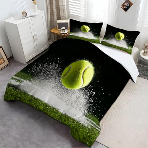 Bettbezug Bettwäsche Bettgarnitur, Sportarten Tennis Design Bettbezug mit Kissenbezug, 135 x 200 cm, Reißverschluss Weich und Bügelfrei Grün Bettbezug Bettwäsche Bettgarnitur, Sportarten Tennis Design Bettbezug mit Kissenbezug, 135 x 200 cm, Reißverschluss Weich und Bügelfrei Grün von Generic