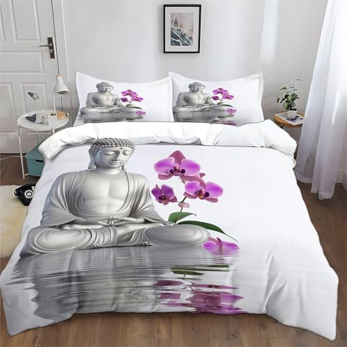 Bettbezug Bettwäsche Meditierende Buddha-Statue Bettbezug Set Weiche Grau 3D Gedruckt Bettbezug Set Microfaser 3 Teilig Mit Kopfkissen bezug 135 x 200 cm Bettbezug Bettwäsche Meditierende Buddha-Statue Bettbezug Set Weiche Grau 3D Gedruckt Bettbezug Set Microfaser 3 Teilig Mit Kopfkissen bezug 135 x 200 cm von Generic