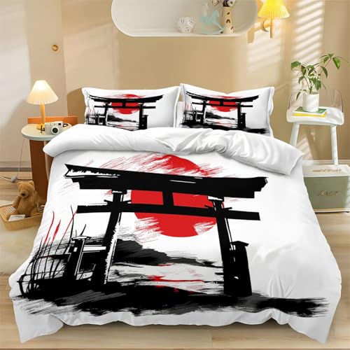 Bettbezug Bettwäsche Set 2 Teilig Tuschemalerei Japanisches Torii-Tor Bettbezug 135 x 200 cm mit 2 Kissenbezügen Weich Microfaser Bettbezüge mit Reißverschluss, Schwarz Weiß Bettdeckenbezug Bettbezug Bettwäsche Set 2 Teilig Tuschemalerei Japanisches Torii-Tor Bettbezug 135 x 200 cm mit 2 Kissenbezügen Weich Microfaser Bettbezüge mit Reißverschluss, Schwarz Weiß Bettdeckenbezug von Generic