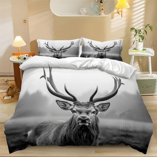 Bettbezug Bettwäsche Set für Kinder Teenager Mädchen, Tier Hirsch Felder Muster Drucken Polyester Bettbezug mit Reißverschluss 135 x 200 cm und 2 Kissenbezug 80x80cm, Grau Bettbezug Bettwäsche Set für Kinder Teenager Mädchen, Tier Hirsch Felder Muster Drucken Polyester Bettbezug mit Reißverschluss 135 x 200 cm und 2 Kissenbezug 80x80cm, Grau von Generic