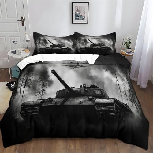 Bettbezug Bettwäsche Vintage-Panzer Bettbezug Set Weiche Grau 3D Gedruckt Bettbezug Set Microfaser 3 Teilig Mit Kopfkissen bezug 135 x 200 cm Bettbezug Bettwäsche Vintage-Panzer Bettbezug Set Weiche Grau 3D Gedruckt Bettbezug Set Microfaser 3 Teilig Mit Kopfkissen bezug 135 x 200 cm von Generic