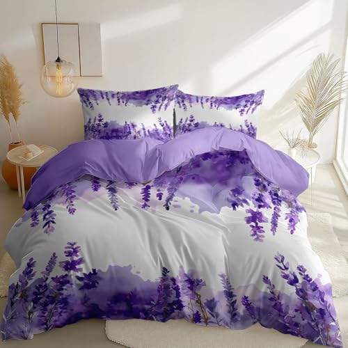 Bettbezug Design Blumen Lavendel Weiß Lila mit Reiß Verschluss Eckgurt, Bettwäsche Set Microfaser Langlebig und Komfortabel Mädchen Teens 135 x 200 cm Geeignet für Schlafzimmer Bettbezug Design Blumen Lavendel Weiß Lila mit Reiß Verschluss Eckgurt, Bettwäsche Set Microfaser Langlebig und Komfortabel Mädchen Teens 135 x 200 cm Geeignet für Schlafzimmer von Generic