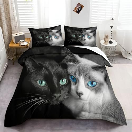 Bettbezug Druck Tierische Süße Katze Design, Bettwäsche Schwarz Weiß aus Warme Weich Mikrofaser mit Reißverschluss, bedruckter Winter Bettbezug 135 x 200 cm mit 2 Kissenbezügen Bettbezug Druck Tierische Süße Katze Design, Bettwäsche Schwarz Weiß aus Warme Weich Mikrofaser mit Reißverschluss, bedruckter Winter Bettbezug 135 x 200 cm mit 2 Kissenbezügen von Generic