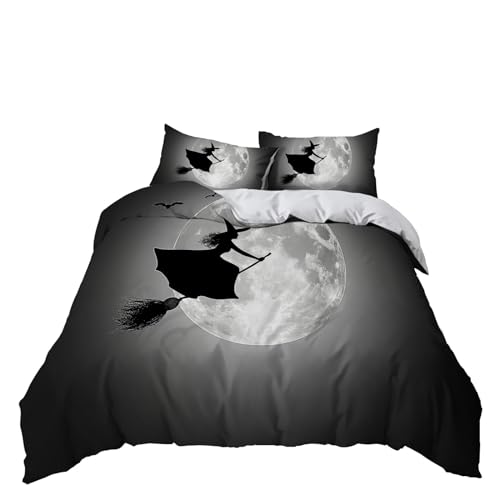 Bettbezug Drucken Bettwäsche Set 135 x 200 cm, Cartoon Hexe & Mond Bettwäsche-Set Erwachsener Teenager Kinder Deluxe Mikrofaser Weiche Grau Bettbezug mit 2 Kissenbezüge Bettbezug Drucken Bettwäsche Set 135 x 200 cm, Cartoon Hexe & Mond Bettwäsche-Set Erwachsener Teenager Kinder Deluxe Mikrofaser Weiche Grau Bettbezug mit 2 Kissenbezüge von Generic