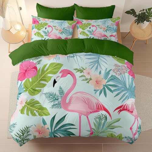 Bettbezug Dunkelgrün Wendbar Bettwäsche Sets,Mit Reißverschluss mit Kissenbezüge, Cartoon tropischer Flamingo Microfaser Bettbezug,Für die Schlafzimmerdekoration 135 x 200 cm Bettbezug Dunkelgrün Wendbar Bettwäsche Sets,Mit Reißverschluss mit Kissenbezüge, Cartoon tropischer Flamingo Microfaser Bettbezug,Für die Schlafzimmerdekoration 135 x 200 cm von Generic