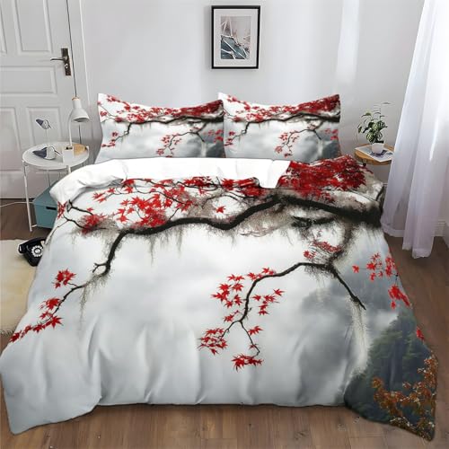 Bettwäsche 3 teilig, 135 x 200 cm Mikrofaser Bettwäsche-Sets mit Reißverschluss, Natürlicher Roter Ahornbaum Thema Bettbezug Set mit 2 Kissenbezüge 80x80 cm, Grau Langlebig Bettbezug Bettwäsche 3 teilig, 135 x 200 cm Mikrofaser Bettwäsche-Sets mit Reißverschluss, Natürlicher Roter Ahornbaum Thema Bettbezug Set mit 2 Kissenbezüge 80x80 cm, Grau Langlebig Bettbezug von Generic