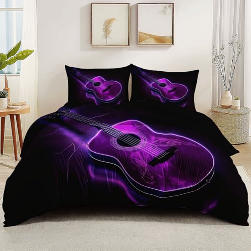Bettbezug-Set, Fantasie Musik Gitarre Thema Weiches gebürsteter Mikrofaser Bettwäsche, 135 x 200 cm Für Erwachsene Teenager Kinder 3 Stück Mit Reißverschluss Lila Schwarz Bettbezug-Set, Fantasie Musik Gitarre Thema Weiches gebürsteter Mikrofaser Bettwäsche, 135 x 200 cm Für Erwachsene Teenager Kinder 3 Stück Mit Reißverschluss Lila Schwarz von Generic