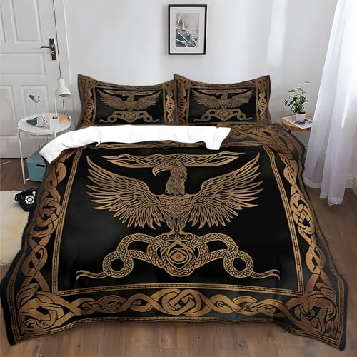 Bettbezug Set 135x200 cm für Kinder Wikinger Runenadler Totem Gold Gold Bettwäsche Jungen Mädchen Weich Atmungsaktiv Microfaser Betten Set mit Reißverschluss Bettbezug Set 135x200 cm für Kinder Wikinger Runenadler Totem Gold Gold Bettwäsche Jungen Mädchen Weich Atmungsaktiv Microfaser Betten Set mit Reißverschluss von Generic