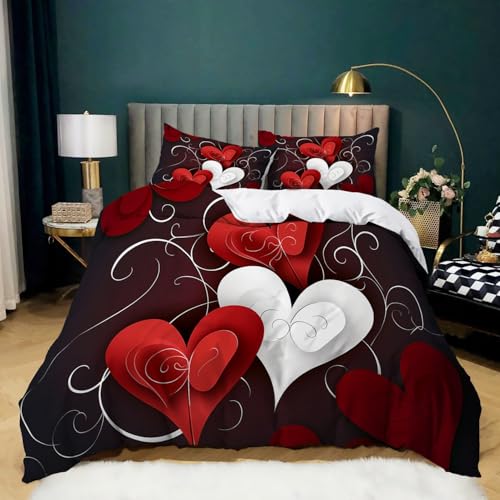 Bettbezug Set 3-Teilig Microfaser Weich Warme Garnitur Bettbezüge Set 135 x 200 cm mit 2 mal Kissenbezüge 80x80cm Weiß Rot Bettwäsche Set mit Reißverschluss Romantische Einfache Liebe Bettbezug Set 3-Teilig Microfaser Weich Warme Garnitur Bettbezüge Set 135 x 200 cm mit 2 mal Kissenbezüge 80x80cm Weiß Rot Bettwäsche Set mit Reißverschluss Romantische Einfache Liebe von Generic