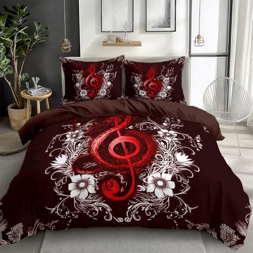 Bettbezug-Set Bräunliches Rot Bedruckter Weiche Microfaser Bettwäsche Bettdeckenbezug Mit Kissenbezügen Fantasie Notizen Blumen Bettwäsche-Set Für Damen Herren-Kinderzimmer Gästezimmer 135 x 200 cm von Generic
