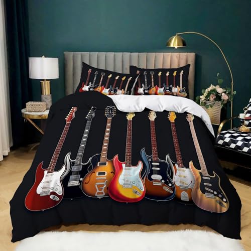 Bettbezug-Set Fotografie E-Gitarre Modernem Design Bettbezug Aus Mikrofaser 135 x 200 cm Bunt 3-Teiliges Bettwäscheset Mit Und Reißverschluss Weich Und Langlebig von Generic