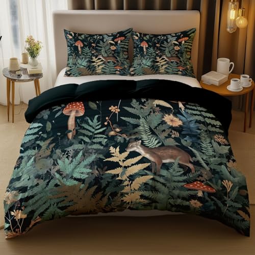 Reversibler Bettwäsche-Set 135 x 200 cm Muster Bettbezug Pflanzenhandzeichnung Wald, Weich Mikrofaser Bettbezug Set für Kinder, Teenager Erwachsene Schlafzimmer Schwarz von Generic