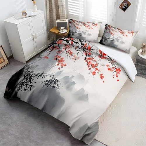 Bettbezug Set Steppdeckenbezug Muster Bedruckt 135 x 200 cm Bettwäsche Bettbezug Mit Reißverschluss Orientalische Traditionelle Tuschemalerei Weiche Atmungsaktiv Mikrofaser Bettwäsche Set Grau Rot Bettbezug Set Steppdeckenbezug Muster Bedruckt 135 x 200 cm Bettwäsche Bettbezug Mit Reißverschluss Orientalische Traditionelle Tuschemalerei Weiche Atmungsaktiv Mikrofaser Bettwäsche Set Grau Rot von Generic