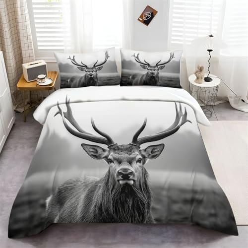 Bettbezug Tiere Hirsch Weiß Grau, Bettbezug mit Versteckter Reißverschluss und 2 Kissenbezug, Weiche Bedruckte Bettwäsche-Set für Kinder Jugendliche Erwachsene 135 cm x 200 cm Bettbezug Tiere Hirsch Weiß Grau, Bettbezug mit Versteckter Reißverschluss und 2 Kissenbezug, Weiche Bedruckte Bettwäsche-Set für Kinder Jugendliche Erwachsene 135 cm x 200 cm von Generic