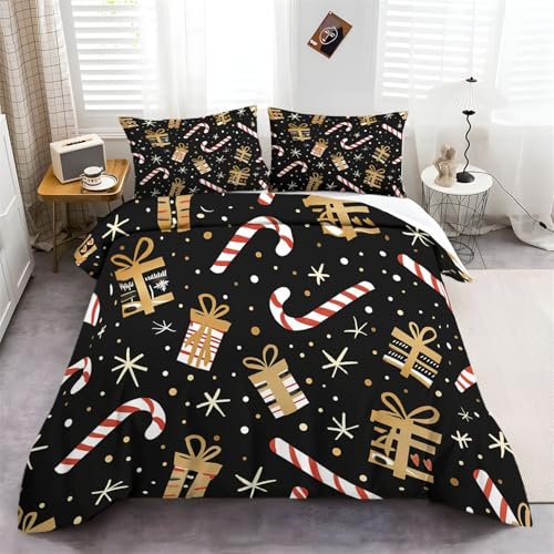 Weihnachts Zuckerstangen Bedrucktes Bettwäsche, 135 x 200 cm weiche Atmungsaktiv Bettbezug 3 Teilig mit Reißverschluss, Schwarz Microfaser Bettbezug für Jugendliche Teenager Erwachsene Weihnachts Zuckerstangen Bedrucktes Bettwäsche, 135 x 200 cm weiche Atmungsaktiv Bettbezug 3 Teilig mit Reißverschluss, Schwarz Microfaser Bettbezug für Jugendliche Teenager Erwachsene von Generic