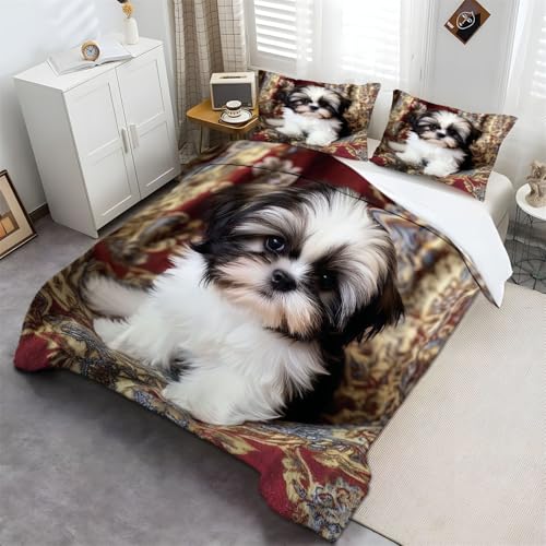 Bettbezug für Herbst und Winter 135 x 200 cm Bettwäsche-Set Deluxe Süßer Shih Tzu-Welpe Mikrofaser Weiche Bettbezug mit Reißverschluss und Kissenbezüge Schwarz und Weiß Bettbezug für Herbst und Winter 135 x 200 cm Bettwäsche-Set Deluxe Süßer Shih Tzu-Welpe Mikrofaser Weiche Bettbezug mit Reißverschluss und Kissenbezüge Schwarz und Weiß von Generic