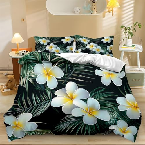 Bettbezug mit Kissenbezug Bettwäsche-Set mit Frangipani Pflanzen Print Grün Weiß, 135 x 200 cm weich und bügelfrei, Bettwäsche Set Mikrofaser mit Reißverschluss Bettbezug mit Kissenbezug Bettwäsche-Set mit Frangipani Pflanzen Print Grün Weiß, 135 x 200 cm weich und bügelfrei, Bettwäsche Set Mikrofaser mit Reißverschluss von Generic