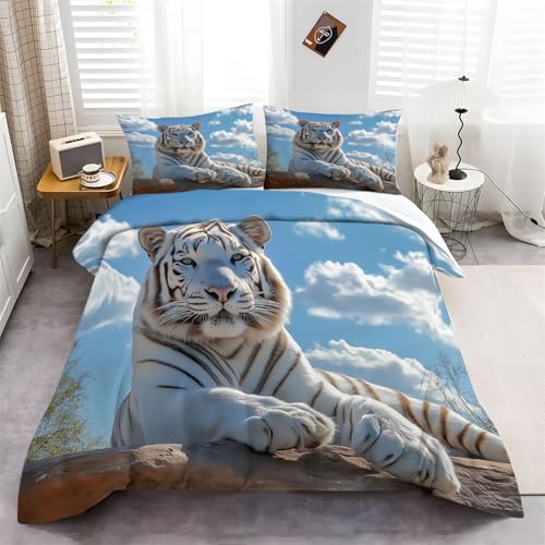 Bettbezug mit Kissenbezug Bettwäsche-Set mit Natur Tiere Weißer Tiger Print Weiß, 135 x 200 cm weich und bügelfrei, Bettwäsche Set Mikrofaser mit Reißverschluss Bettbezug mit Kissenbezug Bettwäsche-Set mit Natur Tiere Weißer Tiger Print Weiß, 135 x 200 cm weich und bügelfrei, Bettwäsche Set Mikrofaser mit Reißverschluss von Generic