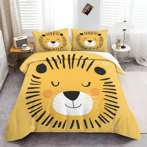 Bettbezug mit Kissenbezug Bettwäsche-Set mit Niedliches Gekritzel-Löwengesicht Print Gelb, 135 x 200 cm weich und bügelfrei, Bettwäsche Set Mikrofaser mit Reißverschluss Bettbezug mit Kissenbezug Bettwäsche-Set mit Niedliches Gekritzel-Löwengesicht Print Gelb, 135 x 200 cm weich und bügelfrei, Bettwäsche Set Mikrofaser mit Reißverschluss von Generic