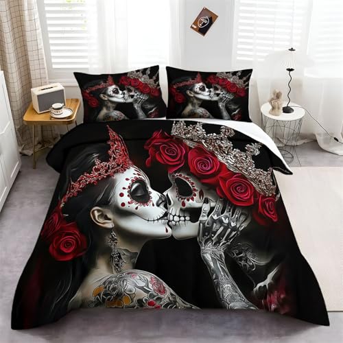 Bettbezug mit Kissenbezug Bettwäsche-Set mit Tag Der Toten Totenkopf Print Schwarz, 135 x 200 cm weich und bügelfrei, Bettwäsche Set Mikrofaser mit Reißverschluss Bettbezug mit Kissenbezug Bettwäsche-Set mit Tag Der Toten Totenkopf Print Schwarz, 135 x 200 cm weich und bügelfrei, Bettwäsche Set Mikrofaser mit Reißverschluss von Generic